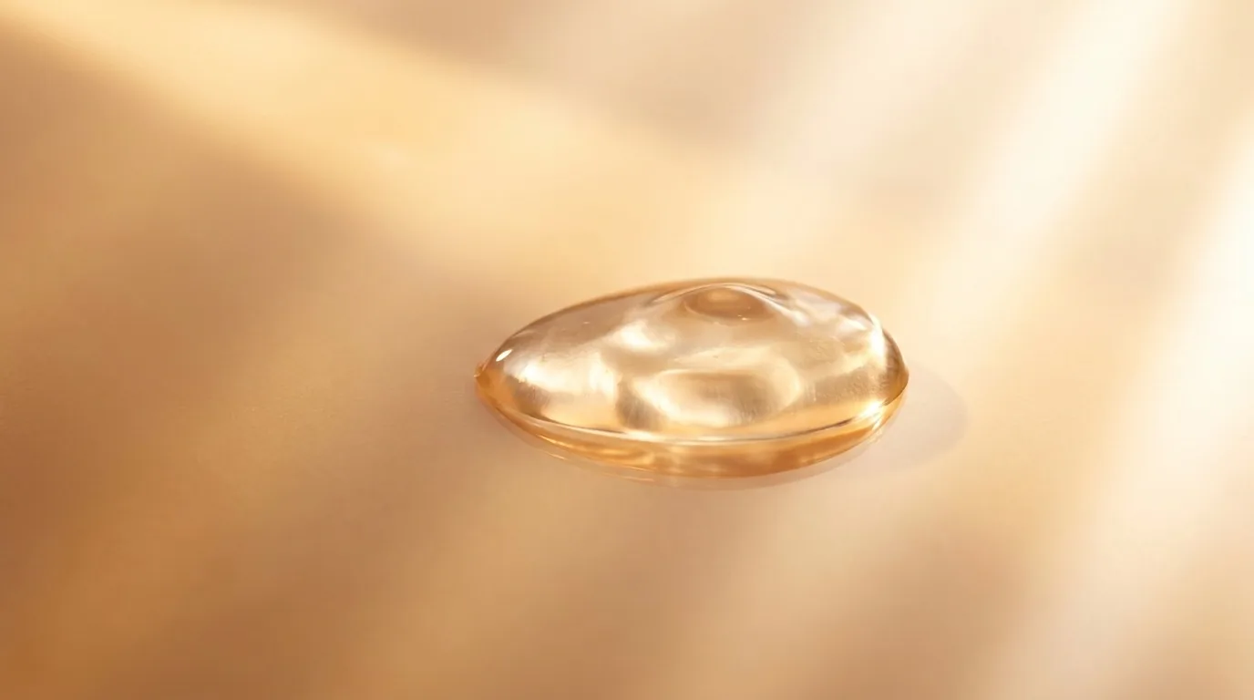 Macro de gota de gel transparente sob luz dourada