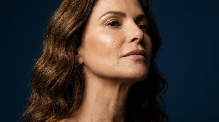 Mulher madura com contorno de queixo firme representando o bioestimulador para papada