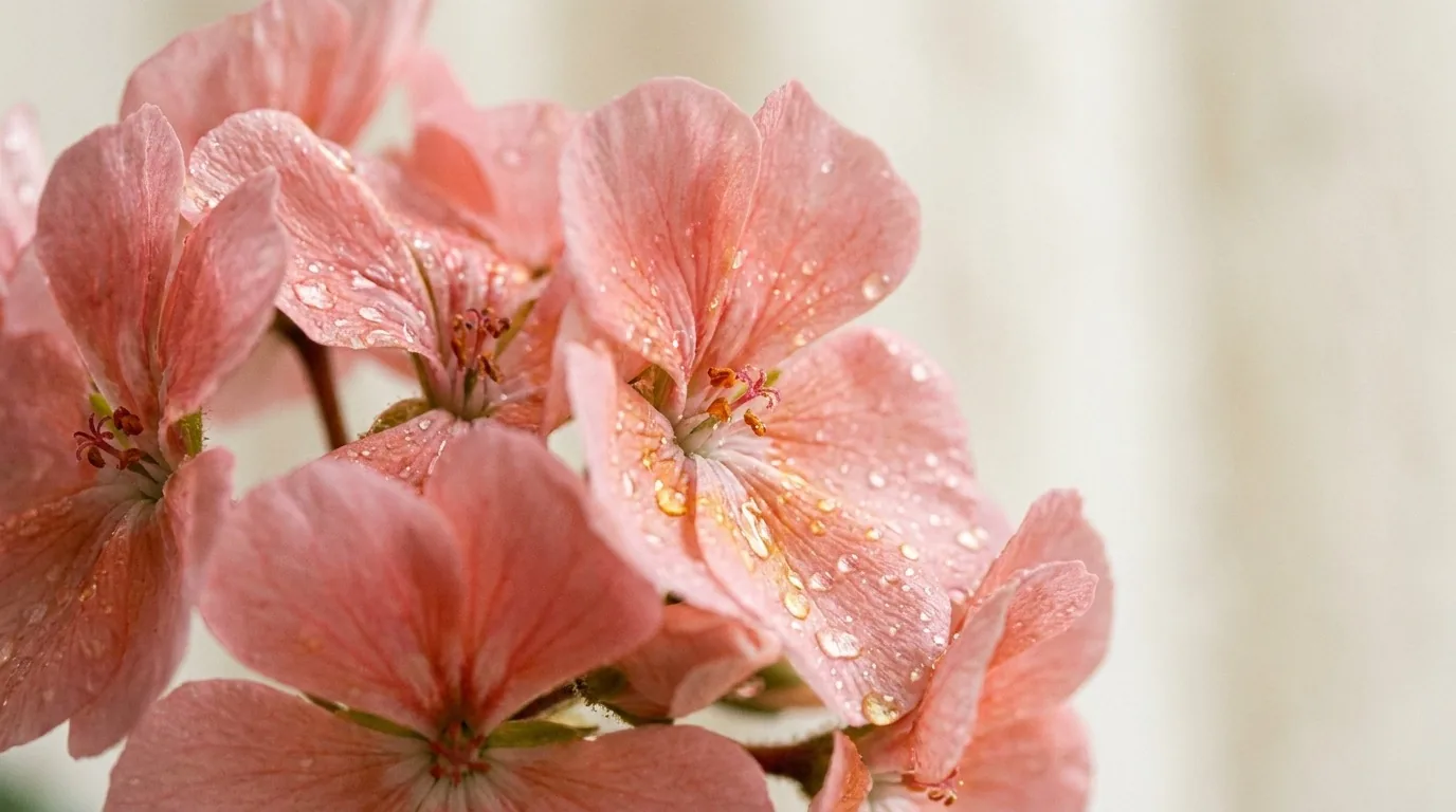 Flores de geranio com gotas de oleo essencial