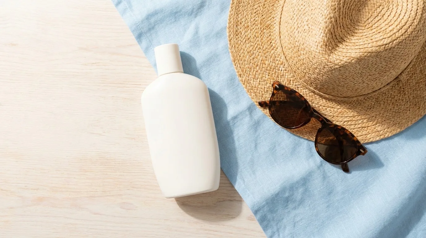 Protetor solar, chapeu e oculos para protecao do corpo