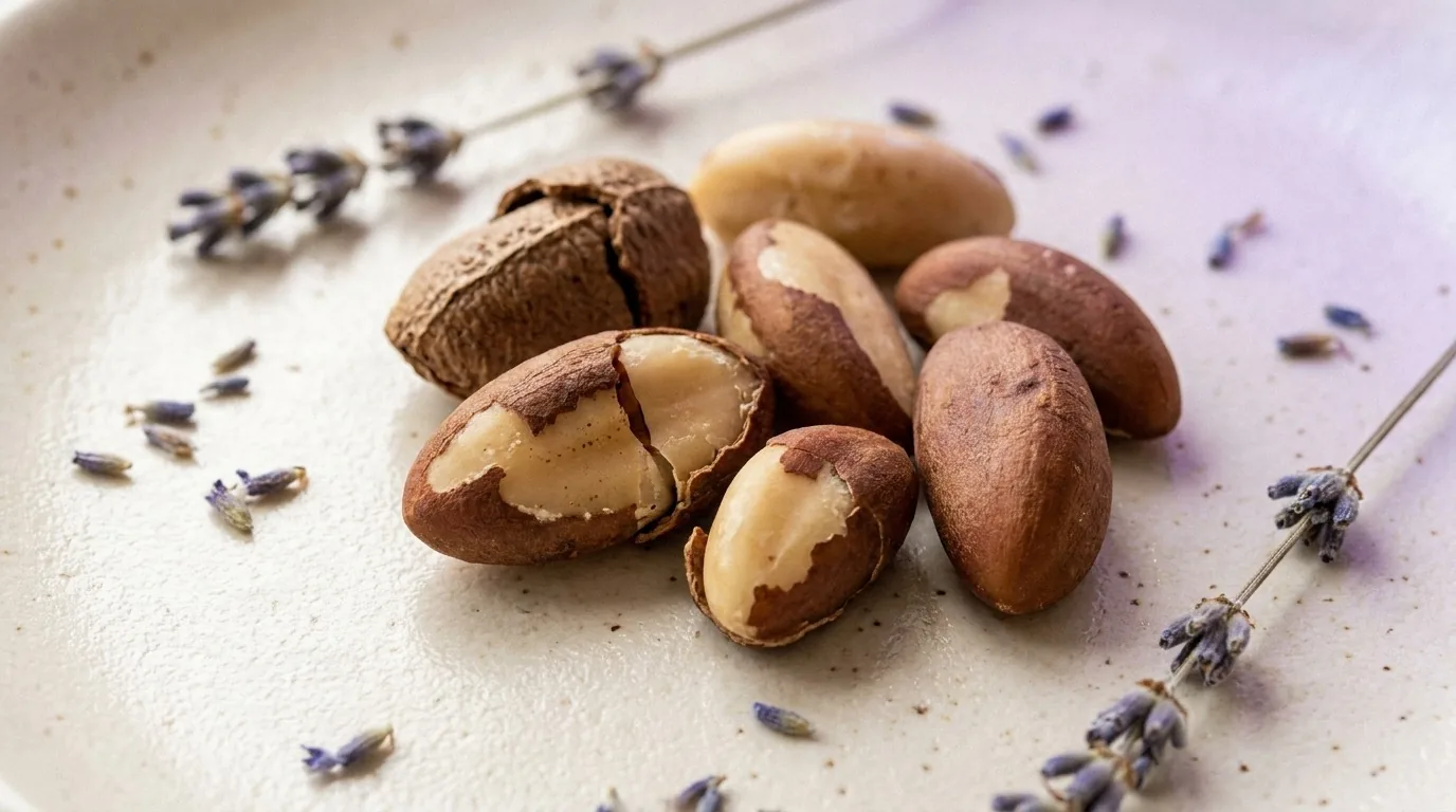 Macro de castanhas-do-pará sobre superfície creme