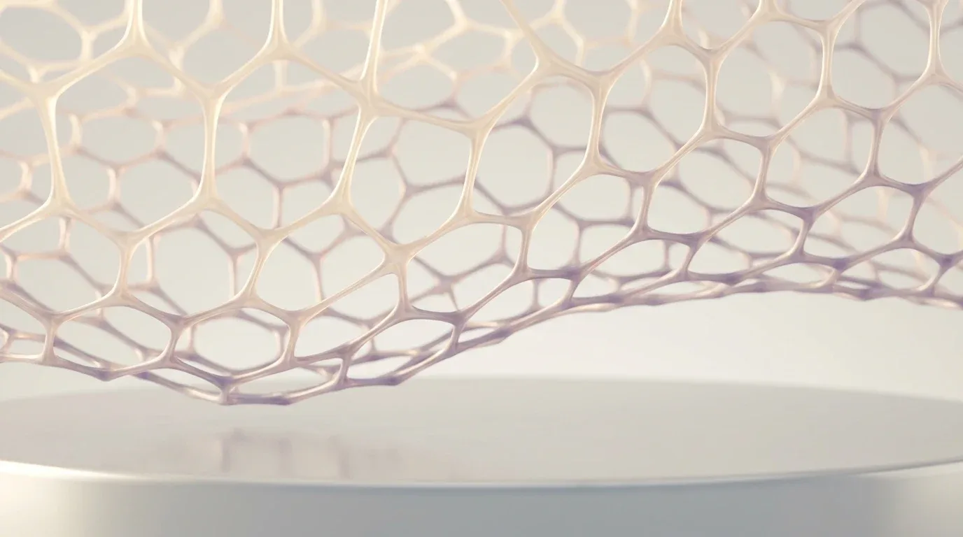 Imagem conceitual da microestrutura de um osso em tons de creme e lilás