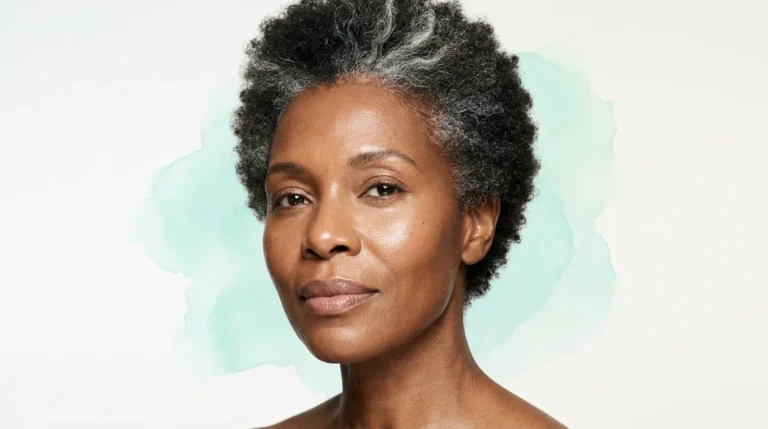 Mulher madura de pele viçosa e hidratada em luz suave