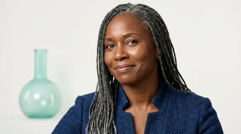 Mulher madura negra de pele retinta e tranças grisalhas em luz suave